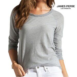 James Perse Striped 3/4 Sleeve Top Gray + White stripes Ragland Cut Size 2 (M)
